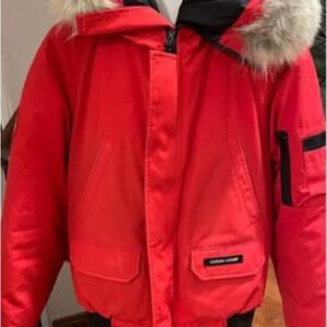 Canada Goose Kids Red Puffer Jacket with Fur Trim